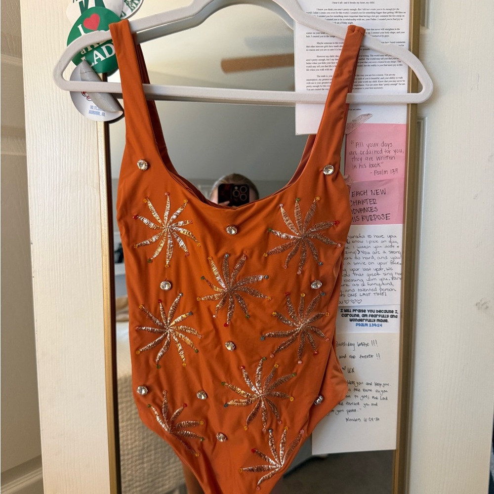 Gianni Bini x DANNIJO Jade Sunburst Gem Embellished One Piece Swimsuit Sz Xs